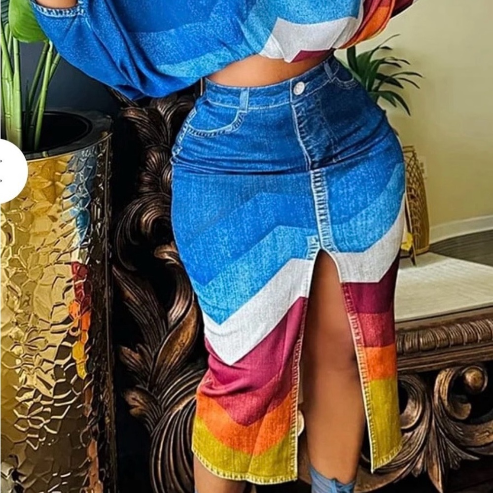 Colorful Chevron Denim Skirt